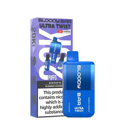 Bloody Bar Ultra Twist 20000 Prefilled Vape Pod Kit Box of 5, Blue Razz Ice, Blueberry Raspberry Flavour