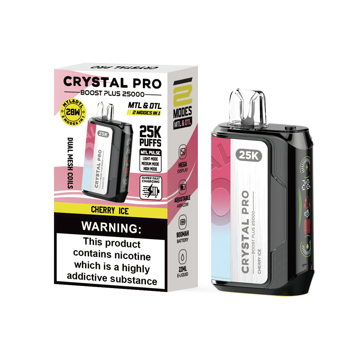 Crystal Pro Boost Plus 25000 Prefilled Vape Pod Kit Box of 5, Cherry Ice Flavour