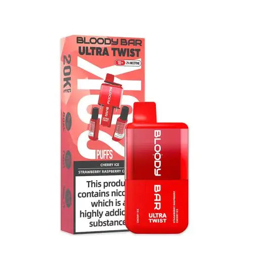Bloody Bar Ultra Twist 20000 Prefilled Vape Pod Kit Box of 5, Cherry Ice, Strawberry Raspberry Ice Flavour