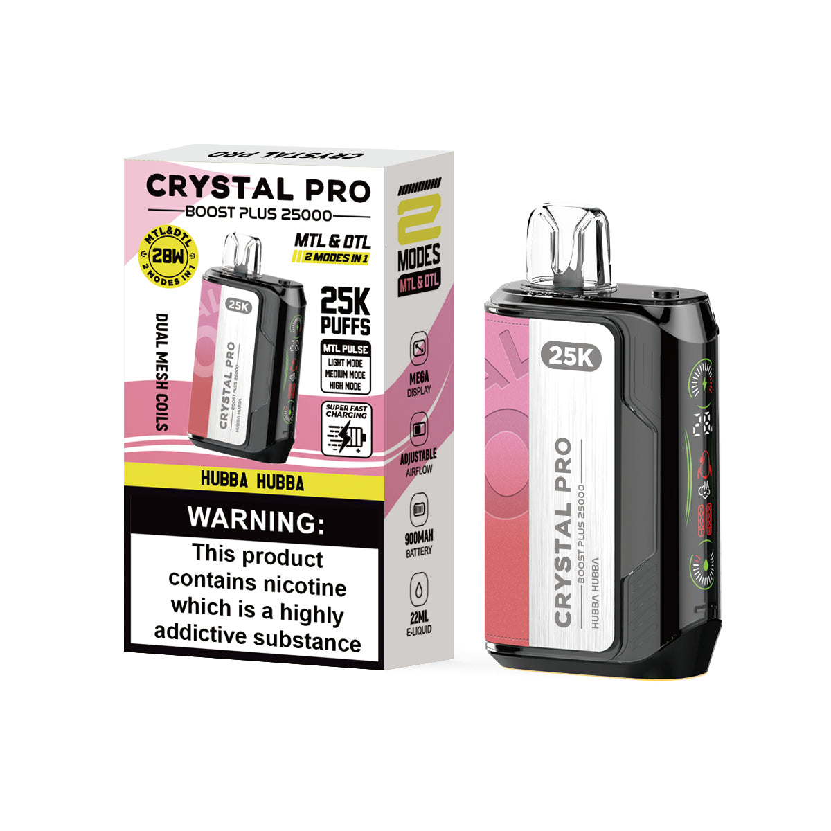 Crystal Pro Boost Plus 25000 Prefilled Vape Pod Kit Box of 5, Hubab Hubba Flavour