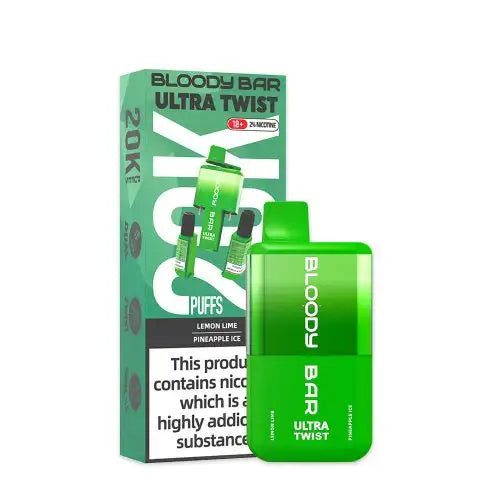 Bloody Bar Ultra Twist 20000 Prefilled Vape Pod Kit Box of 5, Lemon Lime, Pineapple Ice Flavour