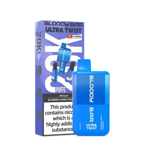Bloody Bar Ultra Twist 20000 Prefilled Vape Pod Kit Box of 5, Mr Blue, Blueberry Cherry Cranberry Flavour