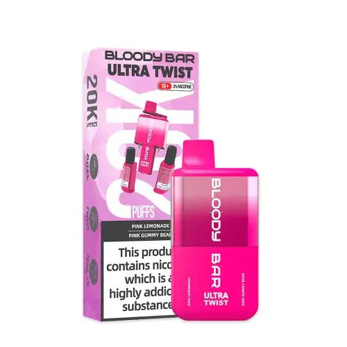 Bloody Bar Ultra Twist 20000 Prefilled Vape Pod Kit Box of 5, Pink Lemonade, Pink Gummy Bear Flavour