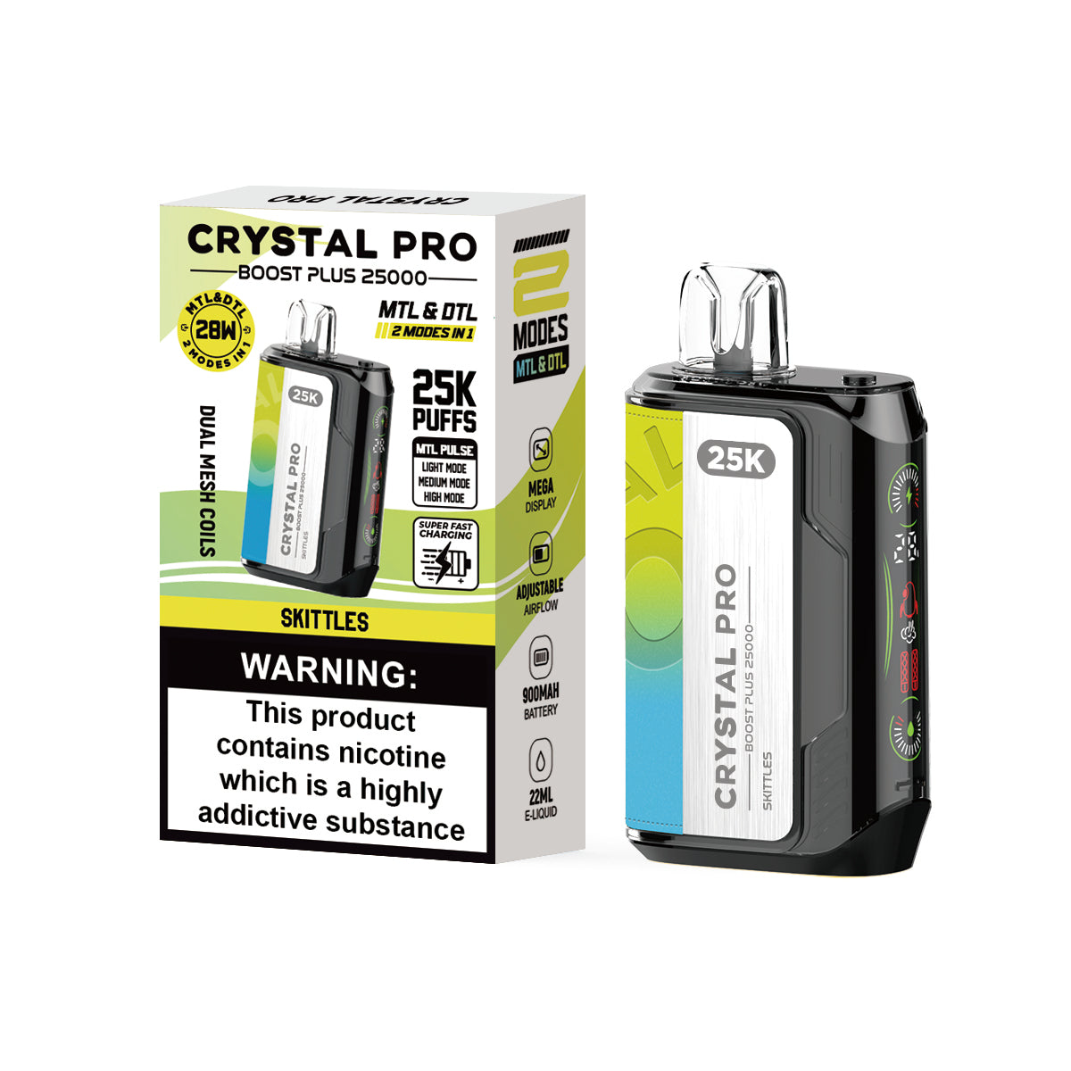 Crystal Pro Boost Plus 25000 Prefilled Vape Pod Kit Box of 5, Skittles Flavour