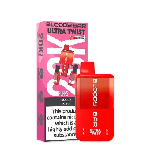 Bloody Bar Ultra Twist 20000 Prefilled Vape Pod Kit Box of 5, Skittles, Ice Pop Flavour