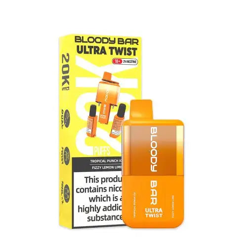 Bloody Bar Ultra Twist 20000 Prefilled Vape Pod Kit Box of 5, Tropical Punch, Fizzy Lemon Lime Flavour