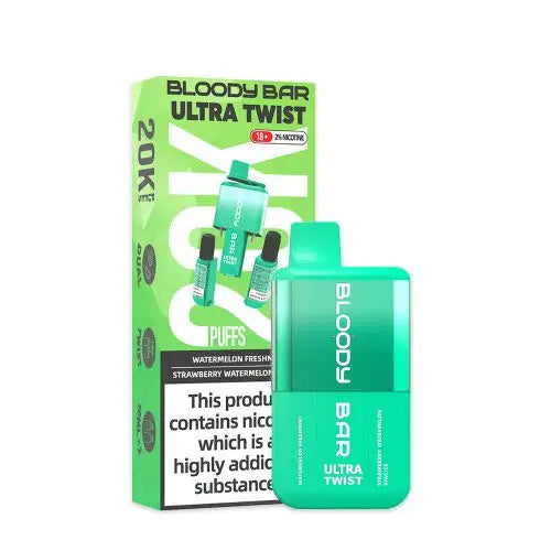 Bloody Bar Ultra Twist 20000 Prefilled Vape Pod Kit Box of 5, Watermelon Fresh Mint, Strawberry Watermelon Flavour