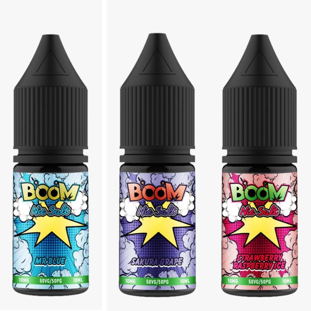 Boom Nic Salt 10ml Pack of 5 Available In Mr Blue Sakura Grape Strawberry Raspberry Ice Flavour 