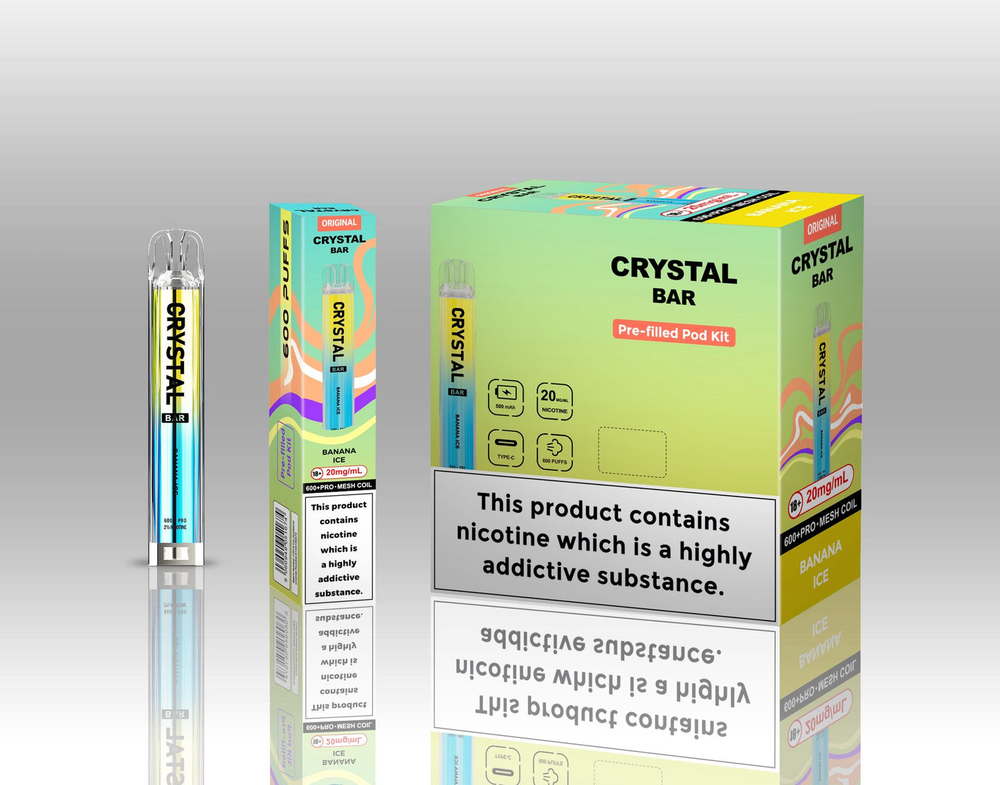 Crystal Bar Original 600 Prefilled Pod Kit Pack of 10, Banana Ice Flavour