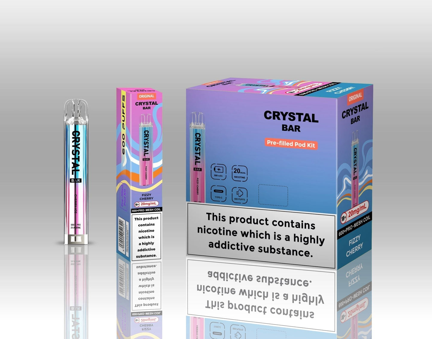 Crystal Bar Original 600 Prefilled Pod Kit Pack of 10, Fizzy Cherry Flavour