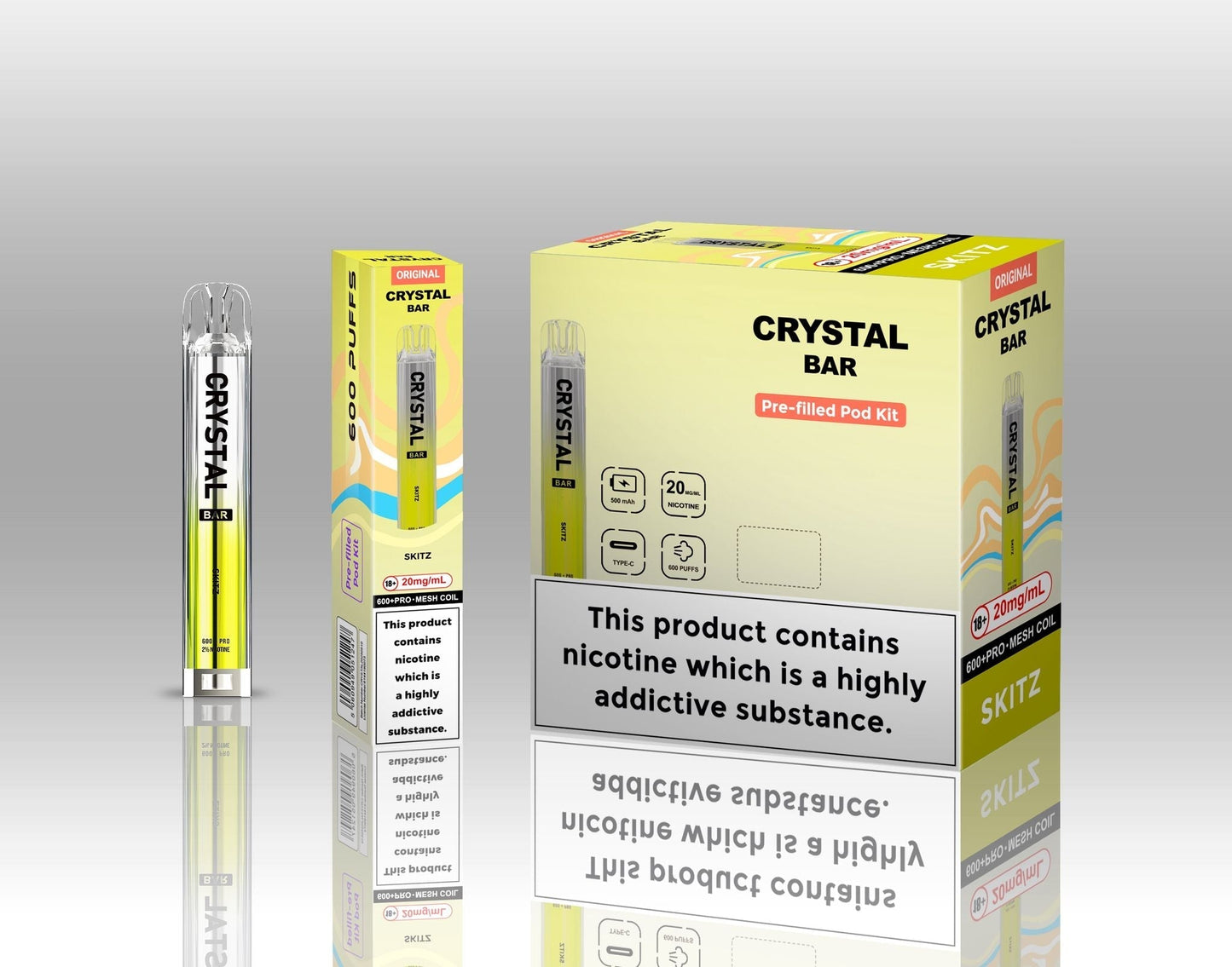 Crystal Bar Original 600 Prefilled Pod Kit Pack of 10, Skitz Flavour