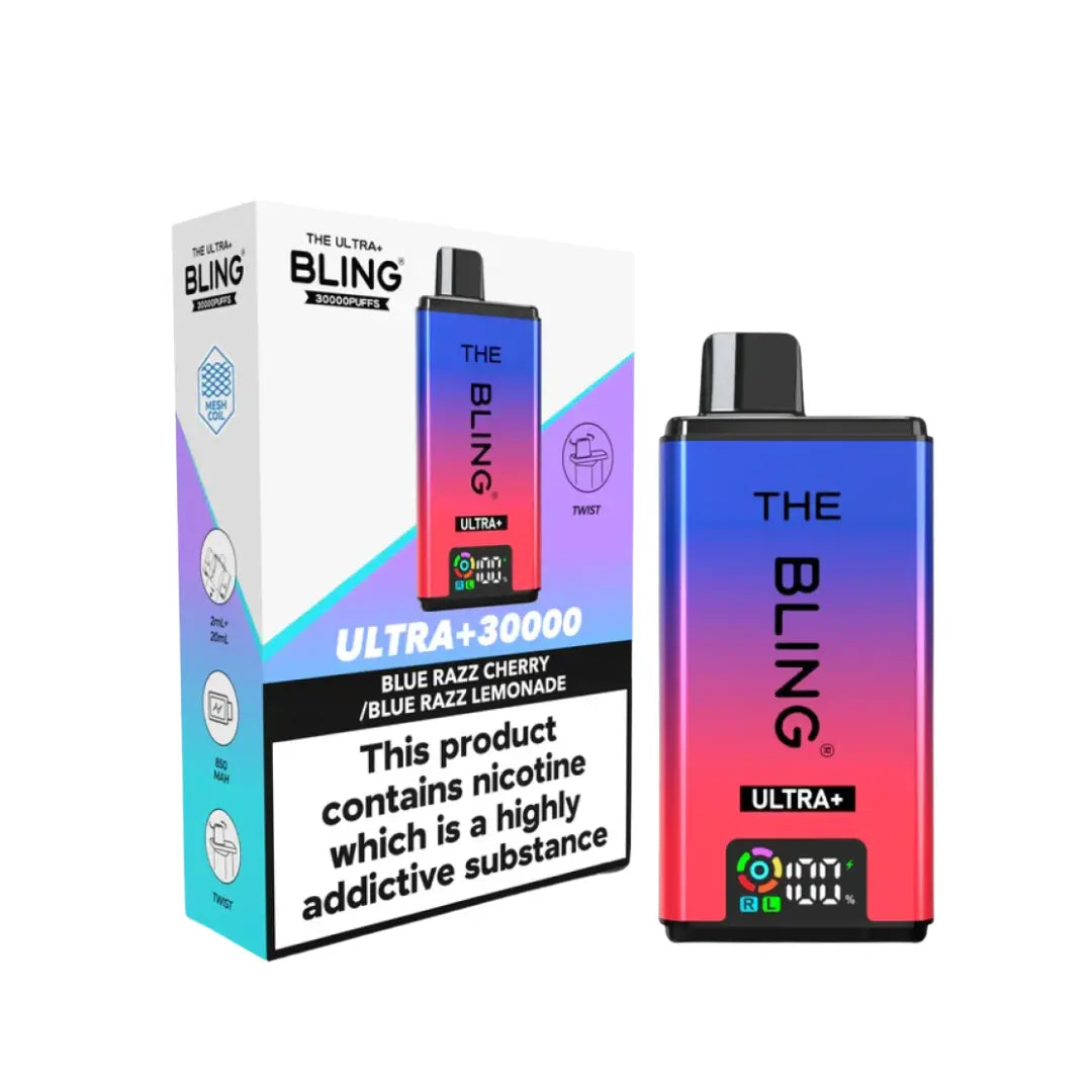 Crystal Bling Ultra Plus 30K Vape Kit blue razz cherry & blue razz lemonade flavours 