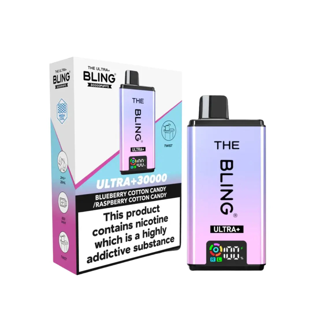 Crystal Bling Ultra Plus 30K Vape Kit blueberry cotton candy & raspberry cotton candy flavours 