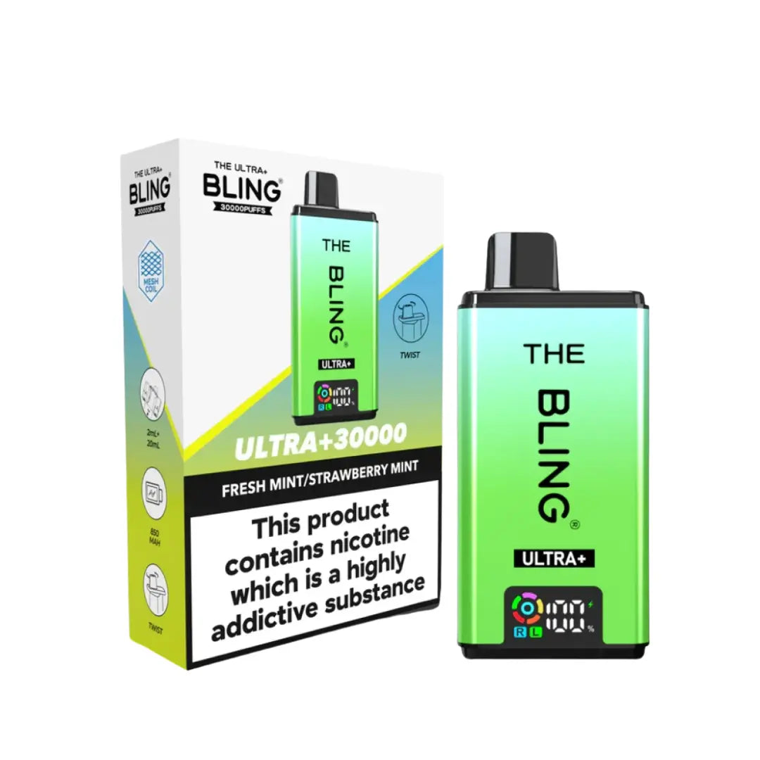 Crystal Bling Ultra Plus 30K Vape Kit fresh mint & strawberry mint flavours 