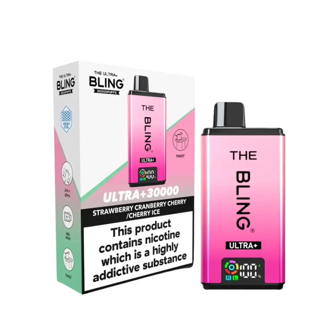 Crystal Bling Ultra Plus 30K Vape Kit strawberry cranberry cherry & cherry ice flavours 