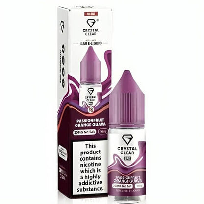 Crystal Clear Nic Salt 10ml Pack of 10, Passionfruit Orange Guava Flavour 