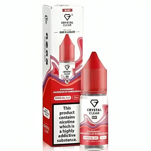 Crystal Clear Nic Salt 10ml Pack of 10, Strawberry Watermelon Bubblegum Flavour 