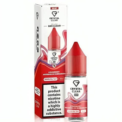 Crystal Clear Nic Salt 10ml Pack of 10, Strawberry Watermelon Bubblegum Flavour 