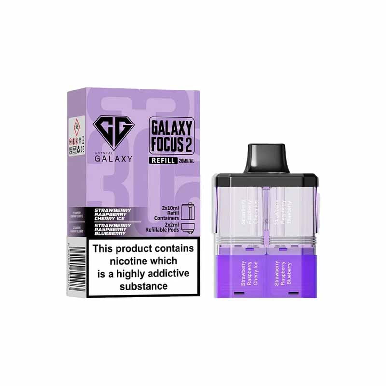Crystal Galaxy Focus 2 30K Prefilled Replacement Pod, Strawberry Raspberry Cherry Ice, Strawberry Raspberry Blueberry Flavour