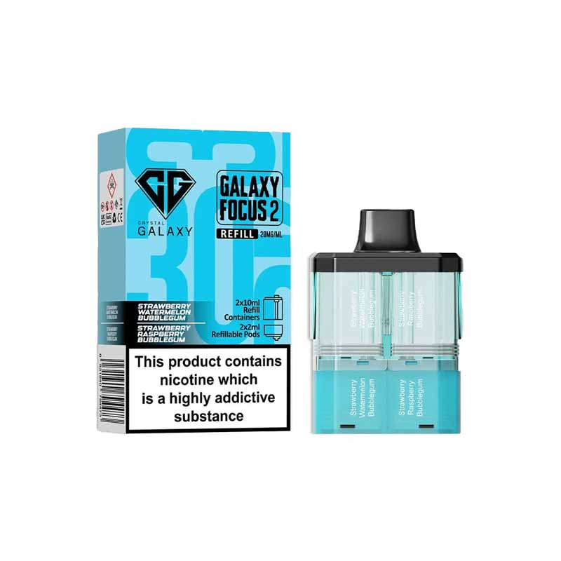 Crystal Galaxy Focus 2 30K Prefilled Replacement Pod, Strawberry Watermelon Bubble Gum, Strawberry Raspberry Bubble Gum Flavour