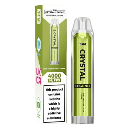 Crystal Legend 4000 Puffs Prefilled Vape Pod Box of 10, kiwi Passion Fruit Guava Flavour