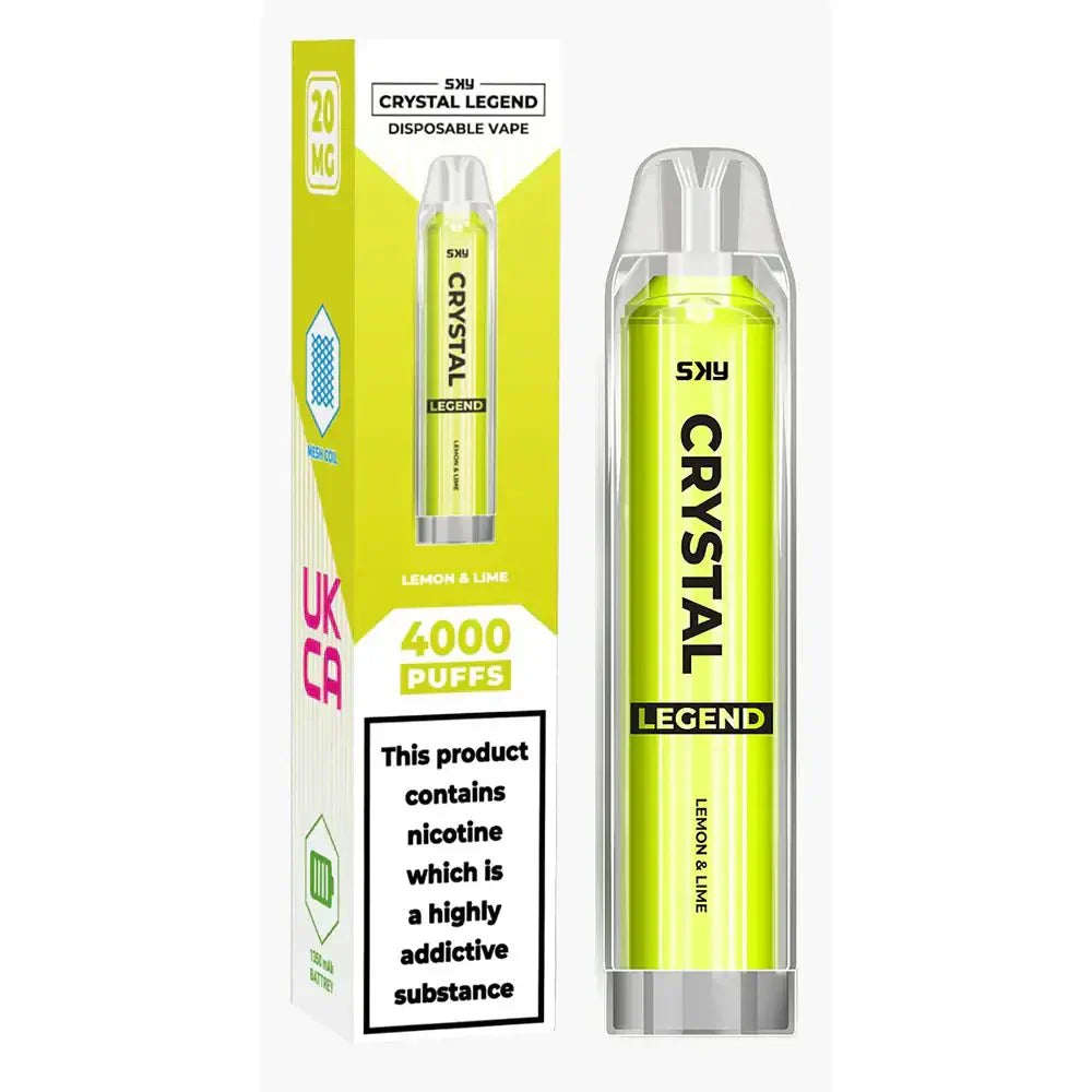 Crystal Legend 4000 Puffs Prefilled Vape Pod Box of 10, Lemon Lime Flavour