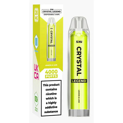 Crystal Legend 4000 Puffs Prefilled Vape Pod Box of 10, Lemon Lime Flavour
