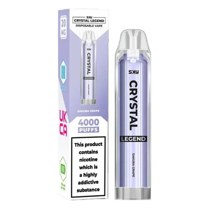 Crystal Legend 4000 Puffs Prefilled Vape Pod Box of 10, Sakura Grape Flavour
