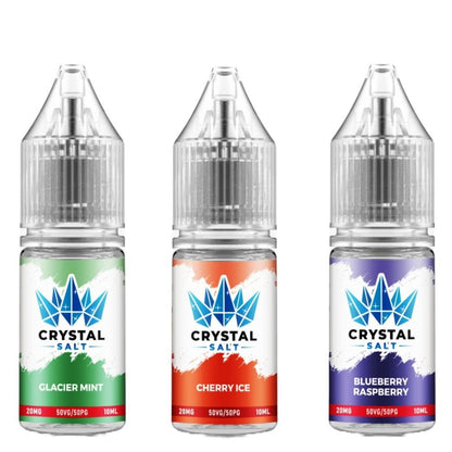 Crystal Nic Salt 10ml Pack of 5, Glacier Mint, Cherry Ice, Blueberry Raspberry Flavour