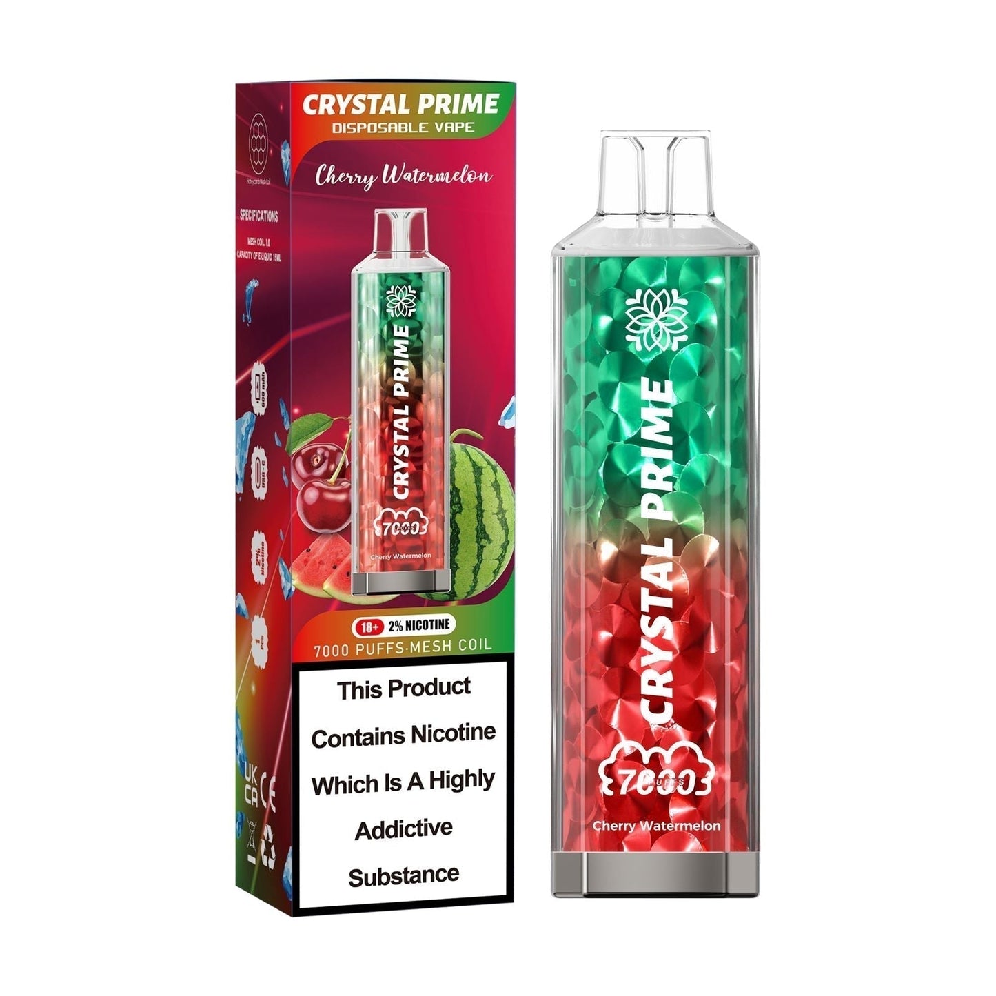 Crystal Prime 7000 Puff Disposable Vape Box of 10 - Flavour Cherry Watermelon
