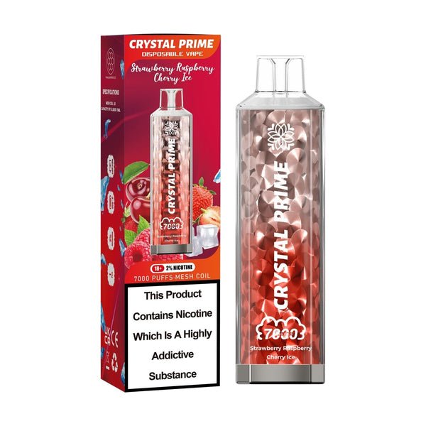 Crystal Prime 7000 Puff Disposable Vape Box of 10 - Flavour Strawberry raspberry cherry Ice