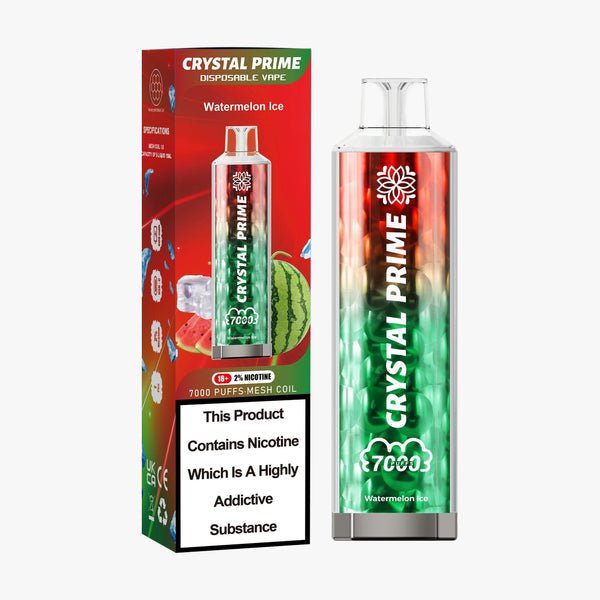 Crystal Prime 7000 Puff Disposable Vape Box of 10 - Flavour WaterMelon Ice