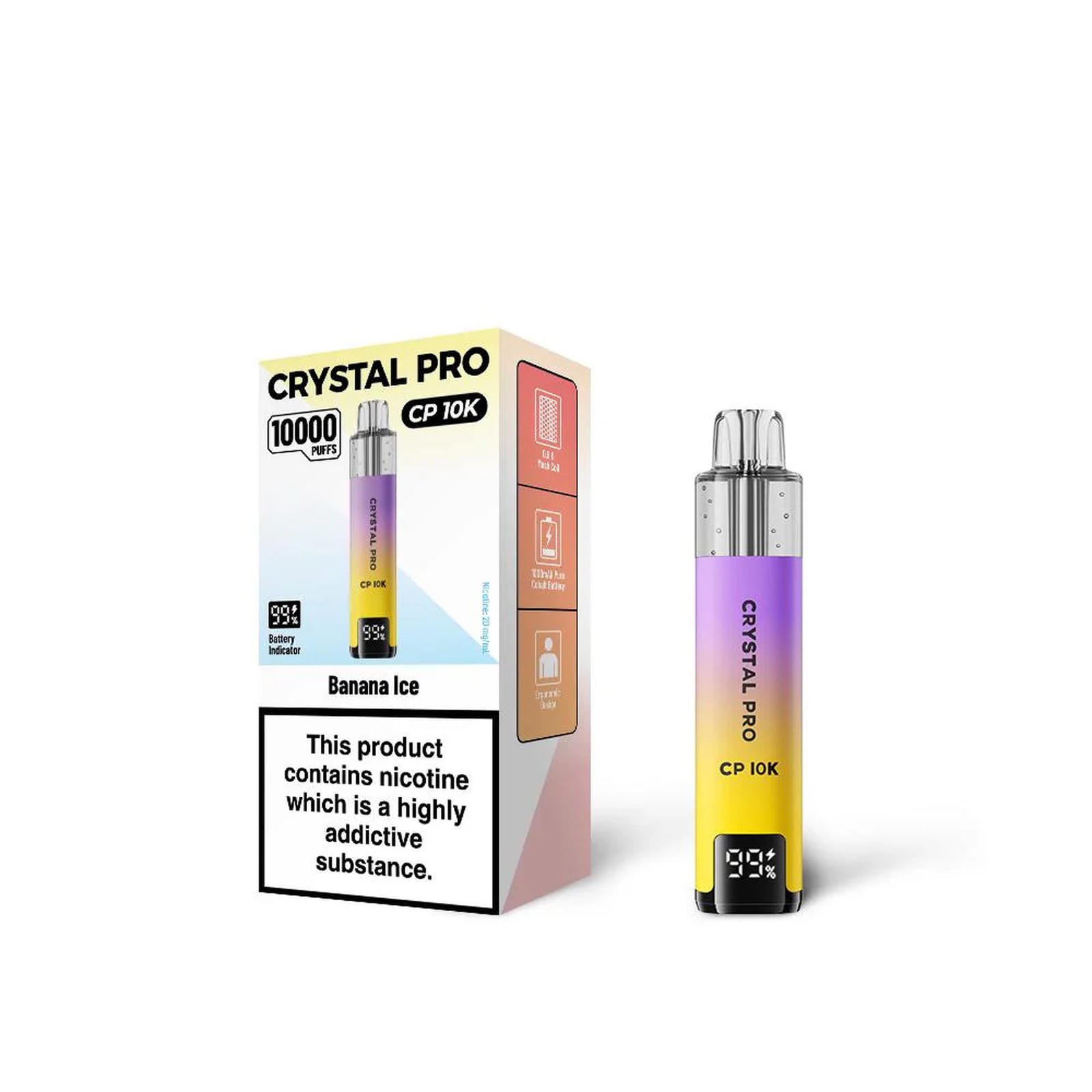 Crystal Pro 10000 CP10K Prefilled Pod Kit Box of 5, Banana Ice Flavour