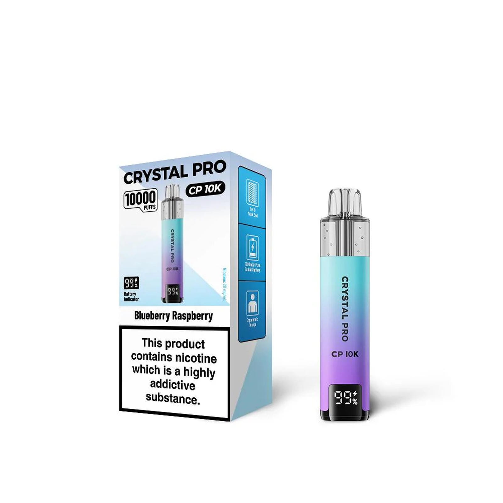 Crystal Pro 10000 CP10K Prefilled Pod Kit Box of 5, Blueberry Raspberry Flavour