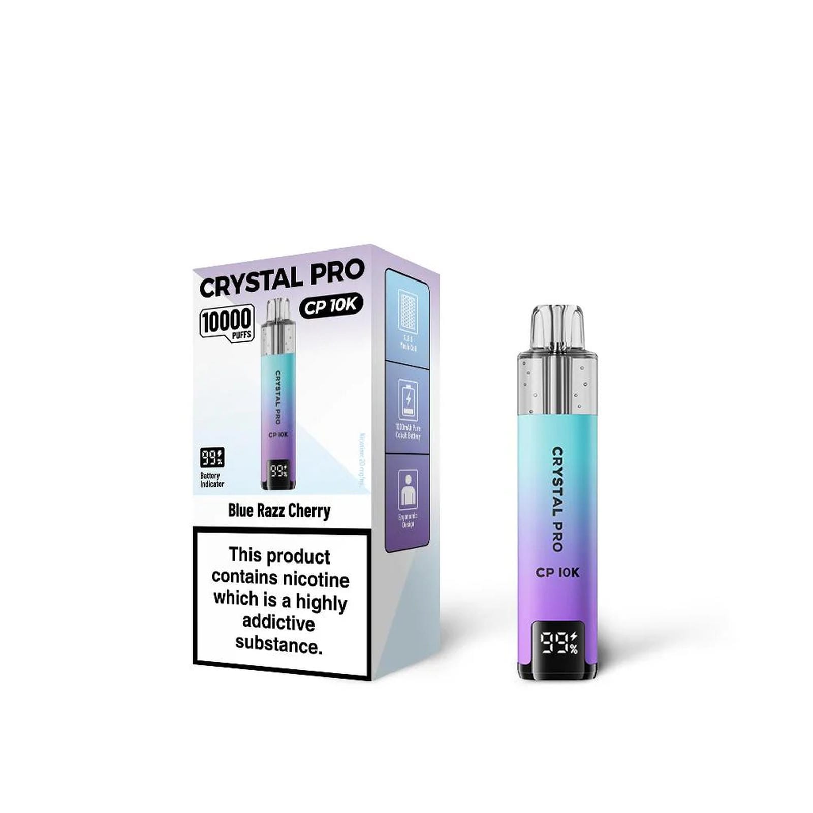 Crystal Pro 10000 CP10K Prefilled Pod Kit Box of 5, Blue Razz Cherry Flavour
