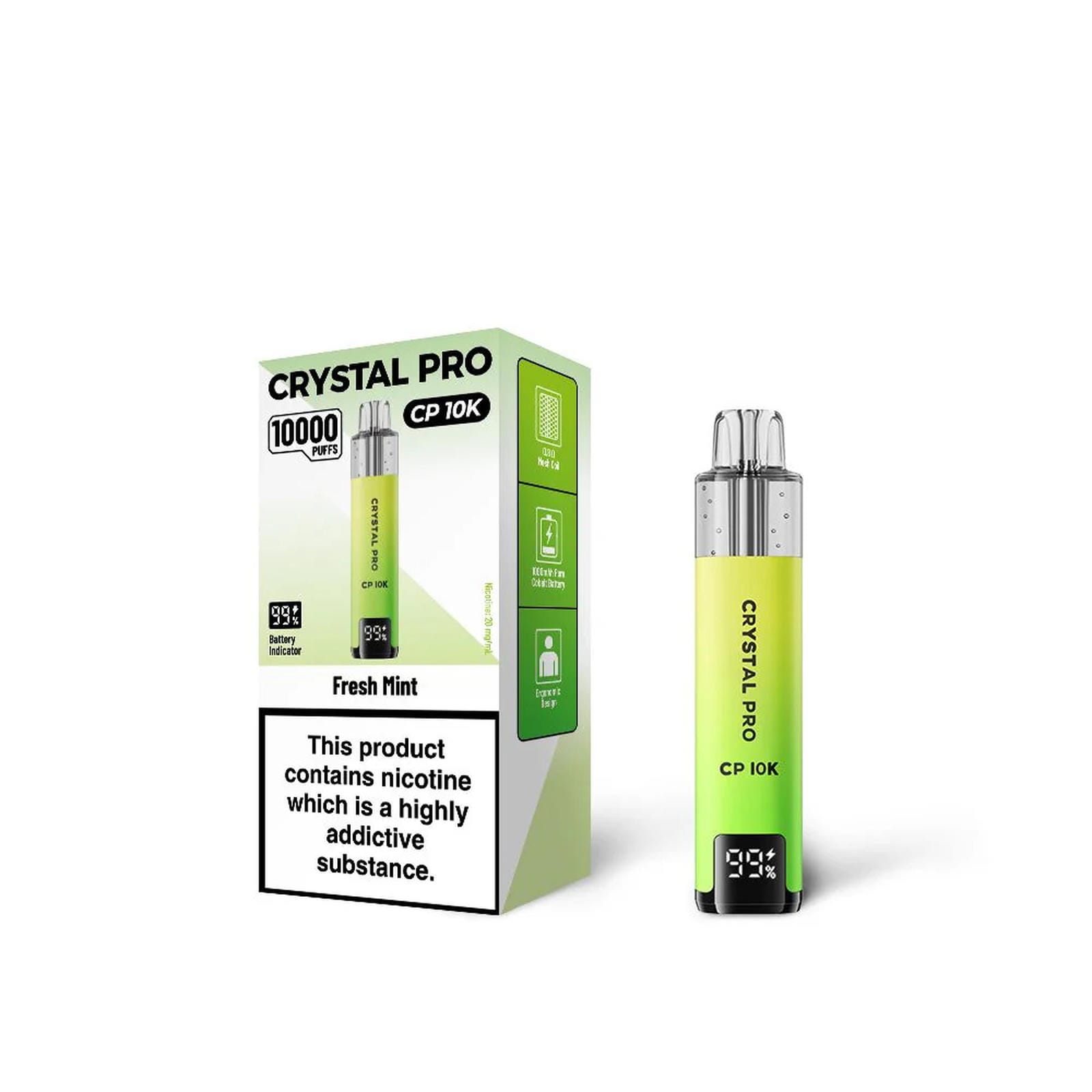 Crystal Pro 10000 CP10K Prefilled Pod Kit Box of 5, Fresh Mint Flavour