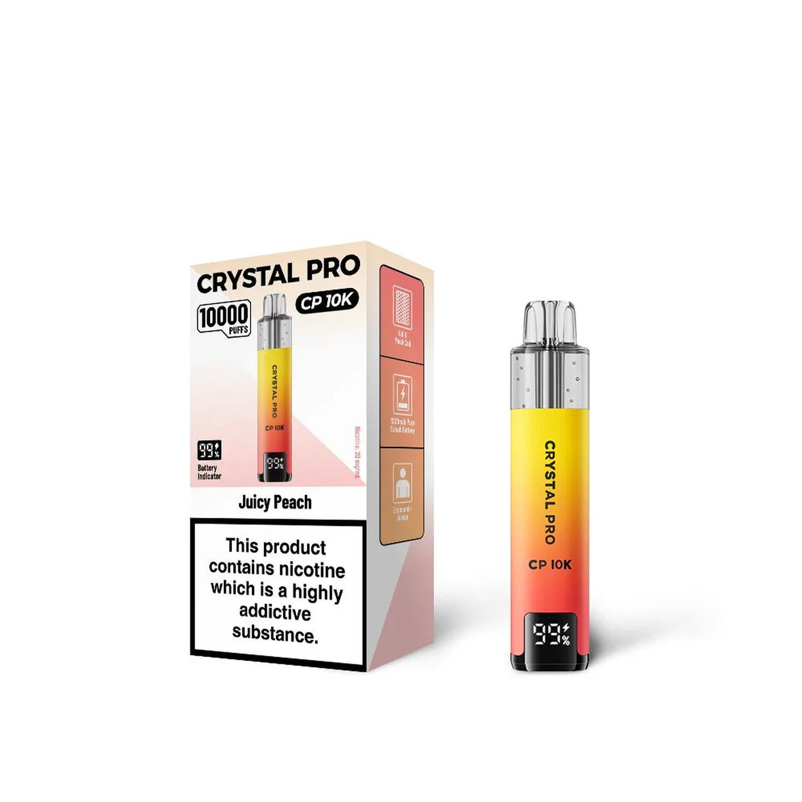 Crystal Pro 10000 CP10K Prefilled Pod Kit Box of 5, Juicy Peach Flavour