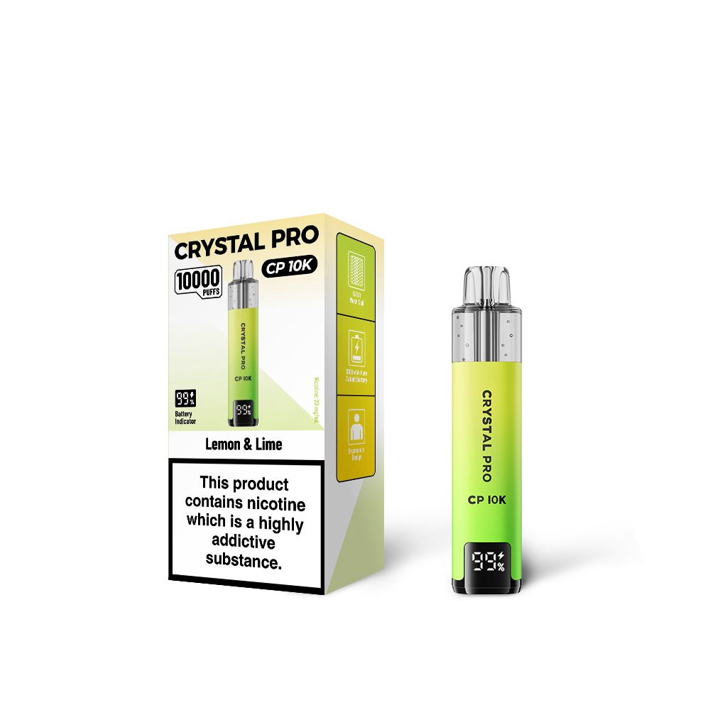 Crystal Pro 10000 CP10K Prefilled Pod Kit Box of 5, Lemon Lime Flavour