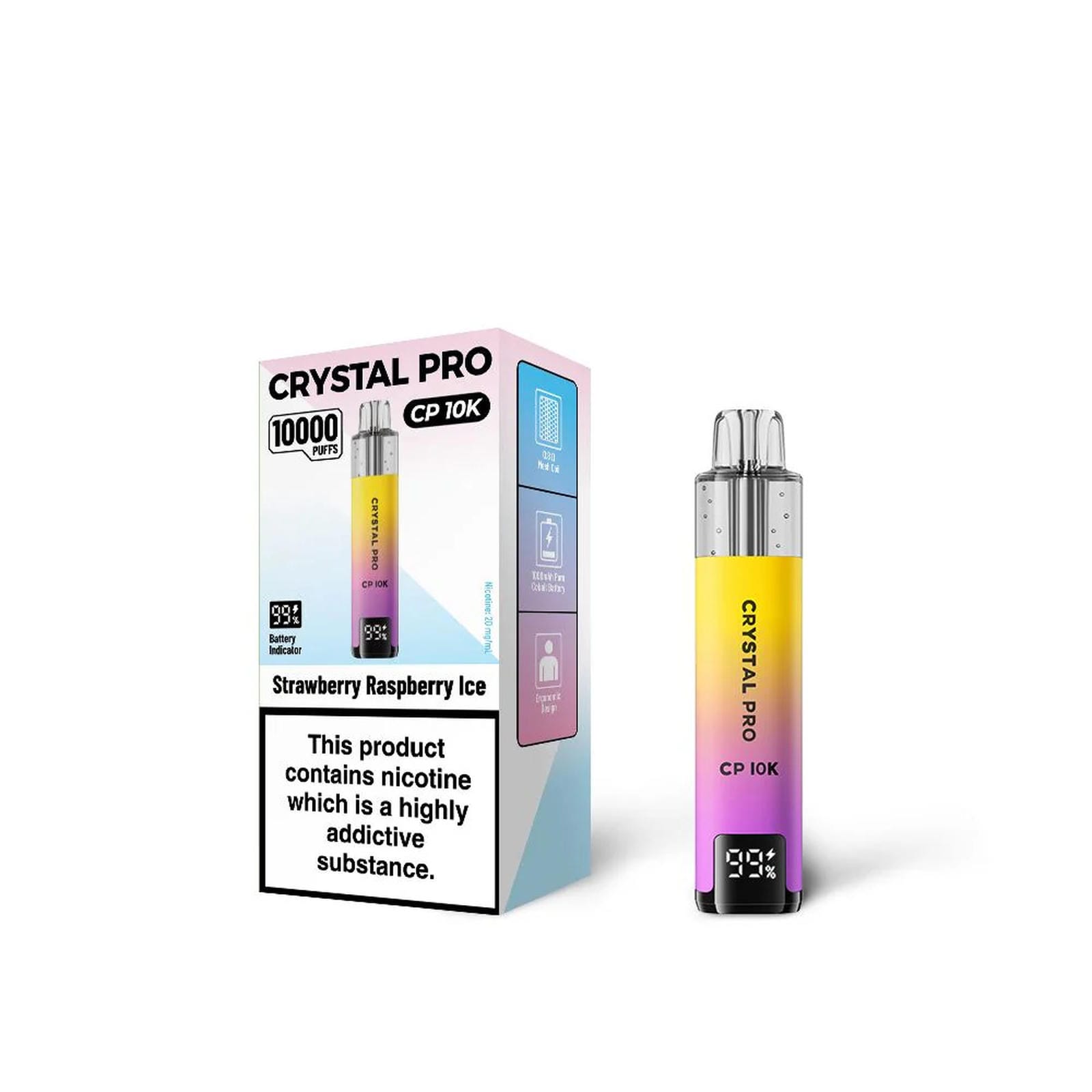 Crystal Pro 10000 CP10K Prefilled Pod Kit Box of 5, Strawberry Raspberry Ice Flavour