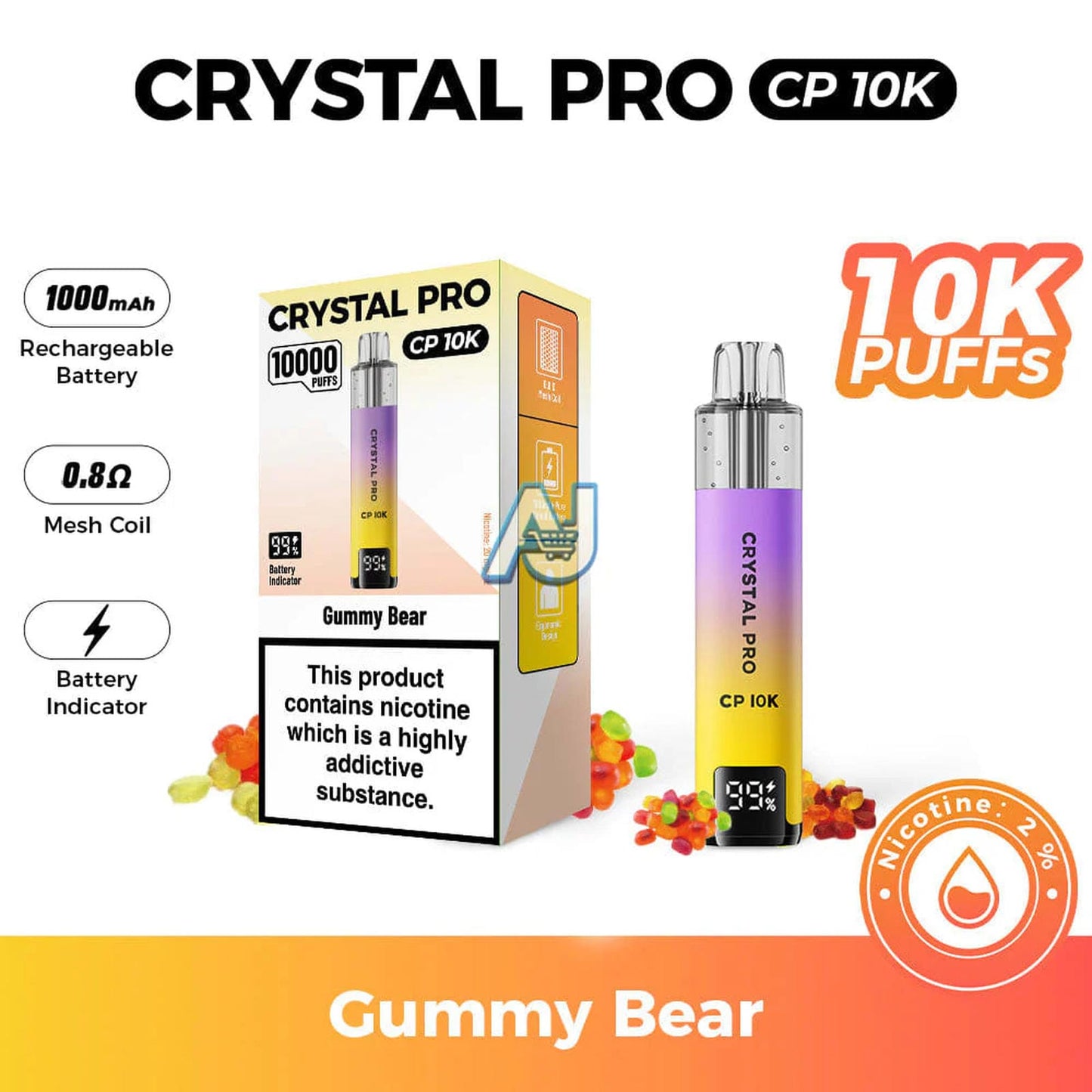Crystal Pro CP 10K Puffs, Gummy Bear Flavor
