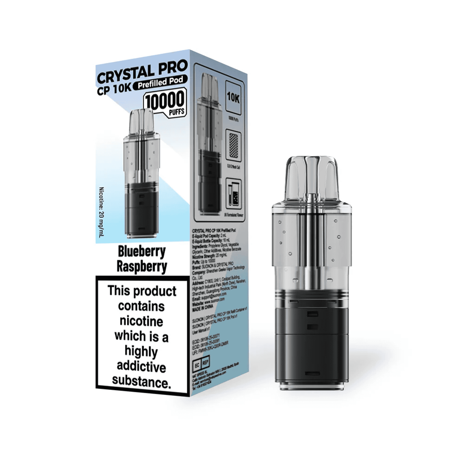 Crystal Pro CP 10k Replacement Pods Box f 5, Blueberry Raspberry Flavour  