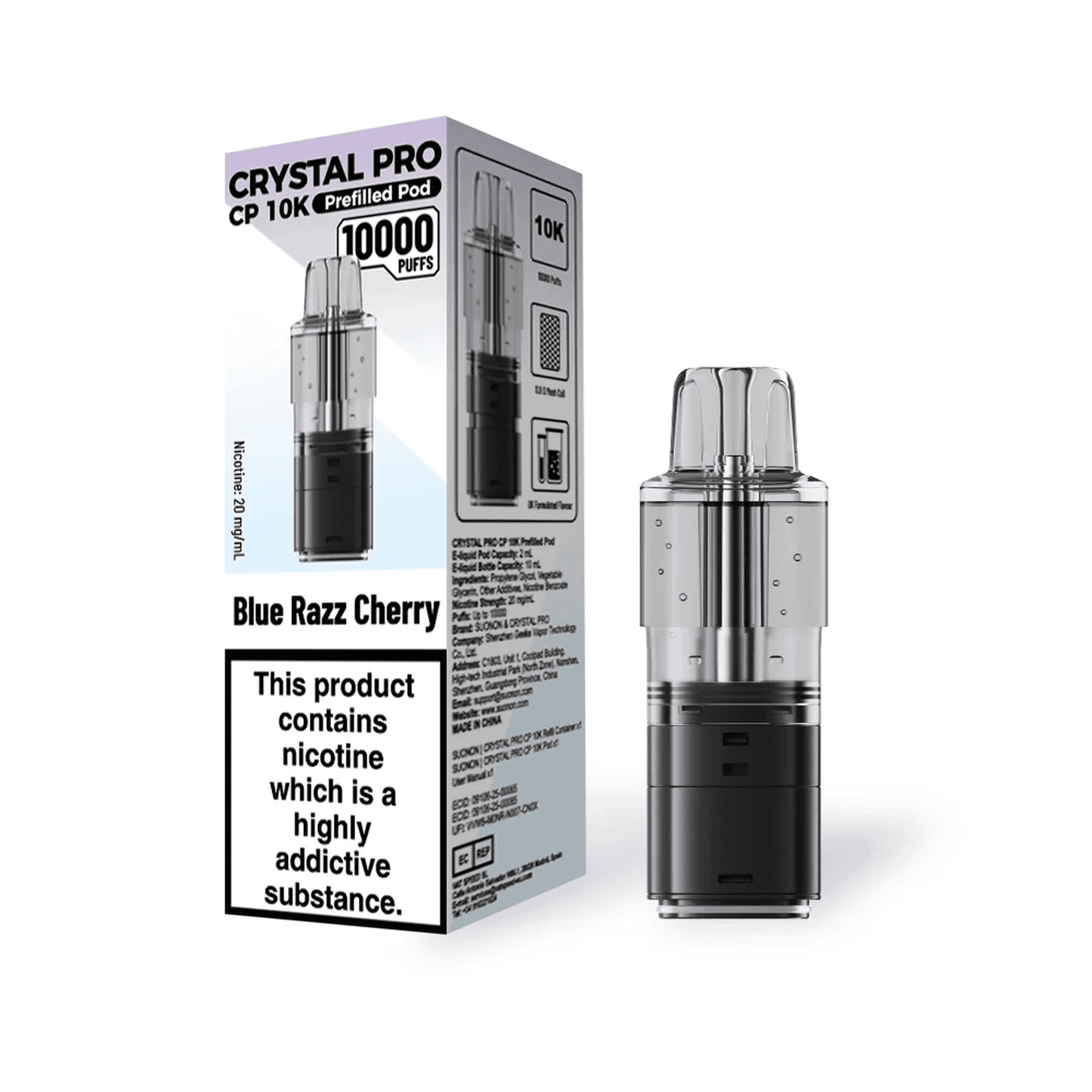 Crystal Pro CP 10k Replacement Pods Box of 5, Blue Razz Cherry Flavour