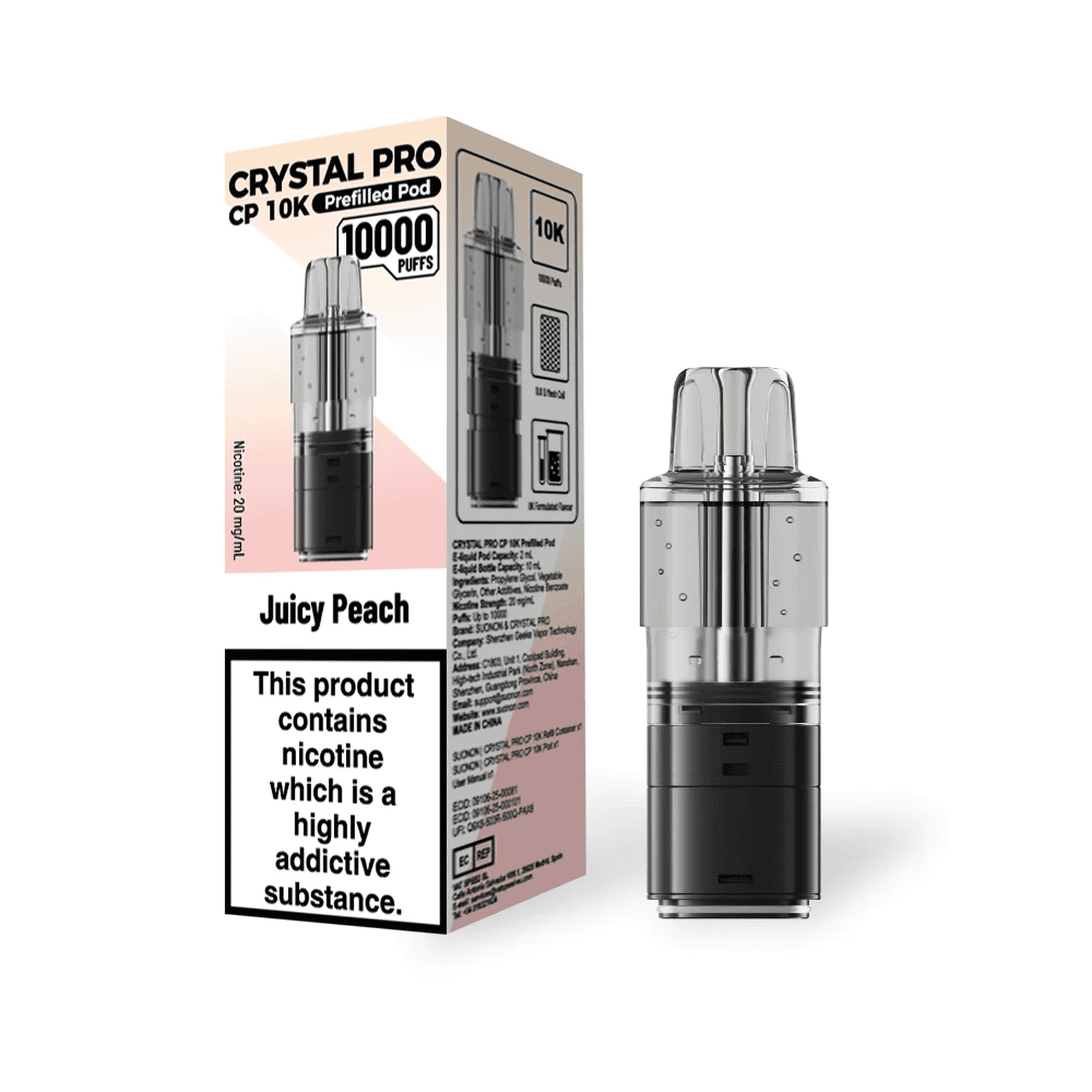 Crystal Pro CP 10k Replacement Pods Box of 5, Juicy Peach Flavour