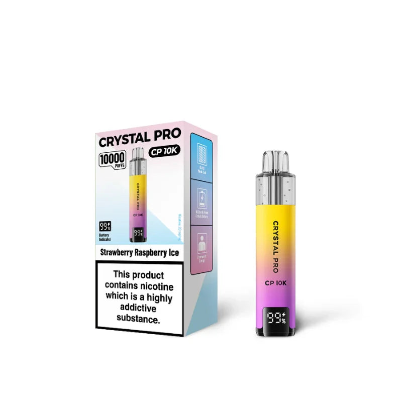 Crystal Pro Cp 10k Puffs Prefilled Pod Vape Kit, Strawberry Raspberry Ice Flavour