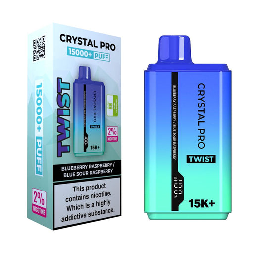 Crystal Pro Twist 15000 Puffs Prefilled Vape Kit Box of 5, Blueberry Raspberry, Blue Sour Raspberry Flavour