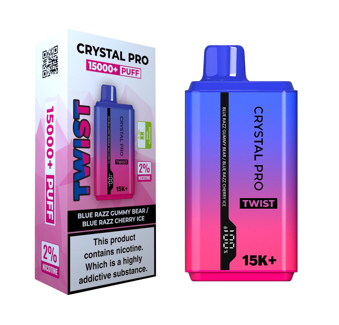 Crystal Pro Twist 15000 Puffs Prefilled Vape Kit Box of 5, Blue Razz Gummy Bear, Blue Razz Cherry Ice Flavour