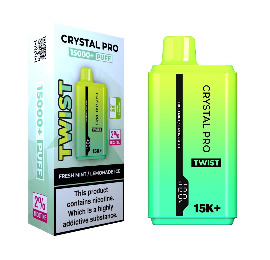 Crystal Pro Twist 15000 Puffs Prefilled Vape Kit Box of 5, Fresh Mint, Lemonade Ice Flavour