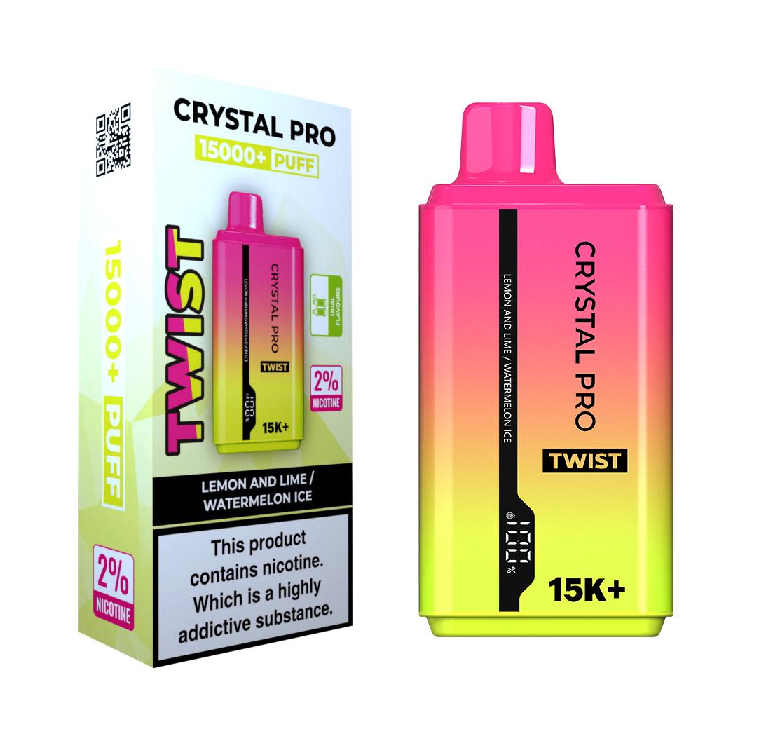 Crystal Pro Twist 15000 Puffs Prefilled Vape Kit Box of 5, Lemon Lime, Watermelon Ice Flavour