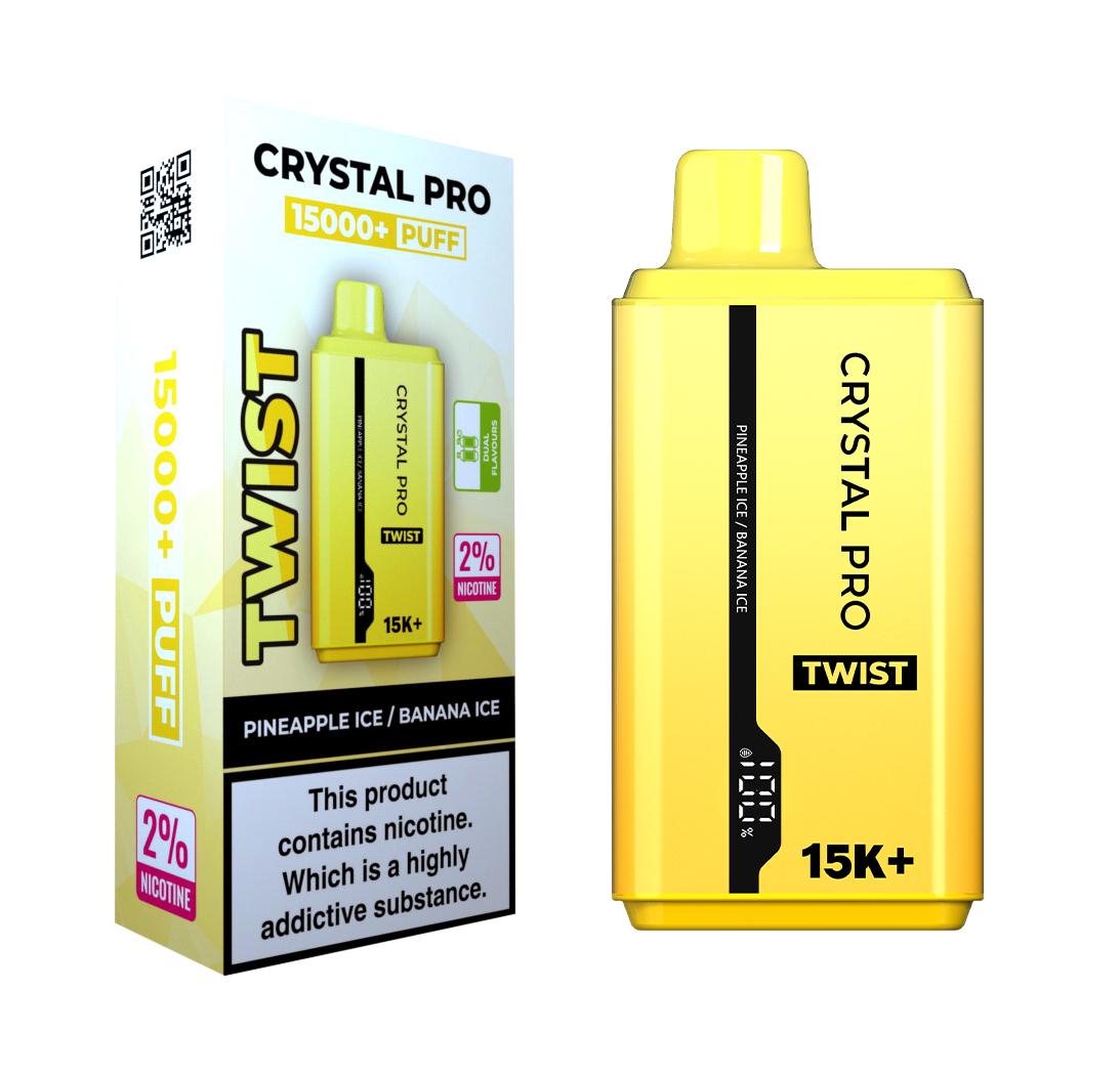 Crystal Pro Twist 15000 Puffs Prefilled Vape Kit Box of 5, Pineapple Ice, Banana Ice Flavour