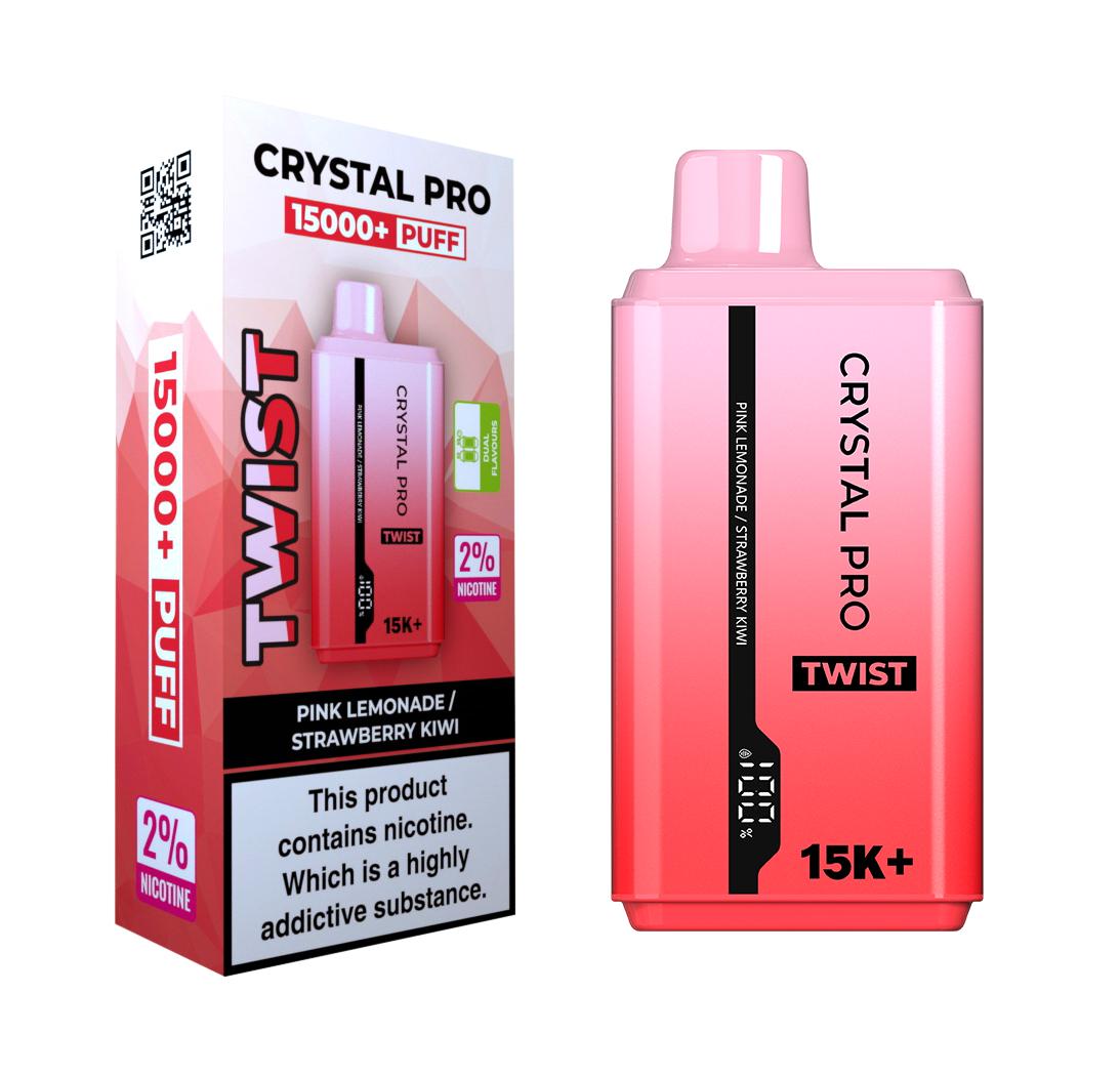 Crystal Pro Twist 15000 Puffs Prefilled Vape Kit Box of 5, Pink Lemonade, Strawberry Kiwi Flavour